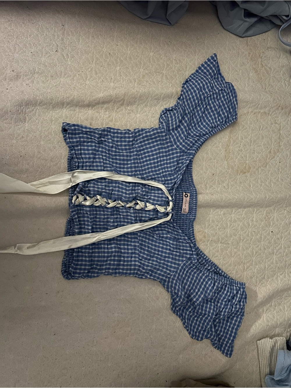 Tie Front Gingham Flare Sleeve Crop Top
